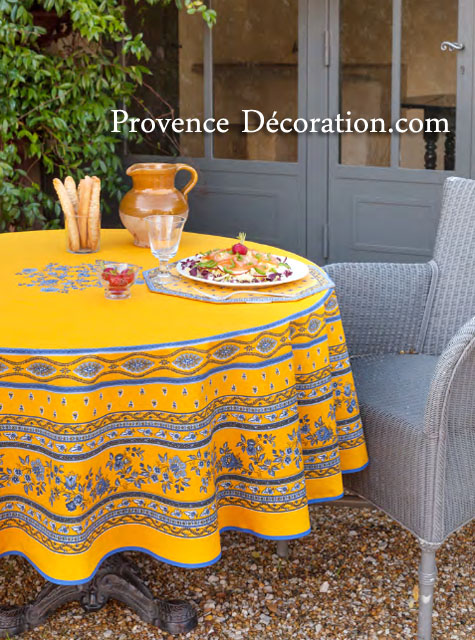 Round Tablecloth coated or cotton Marat d'Avignon Avignon yellow